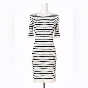 Chanel Striped Knit Dress – Black & White